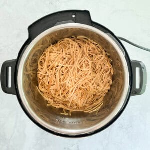 overhead view of cooked linguine in an Instant Pot