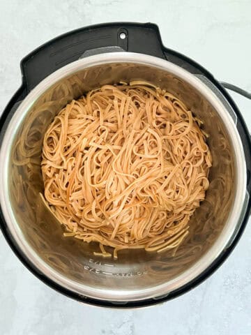 overhead view of cooked linguine in an Instant Pot