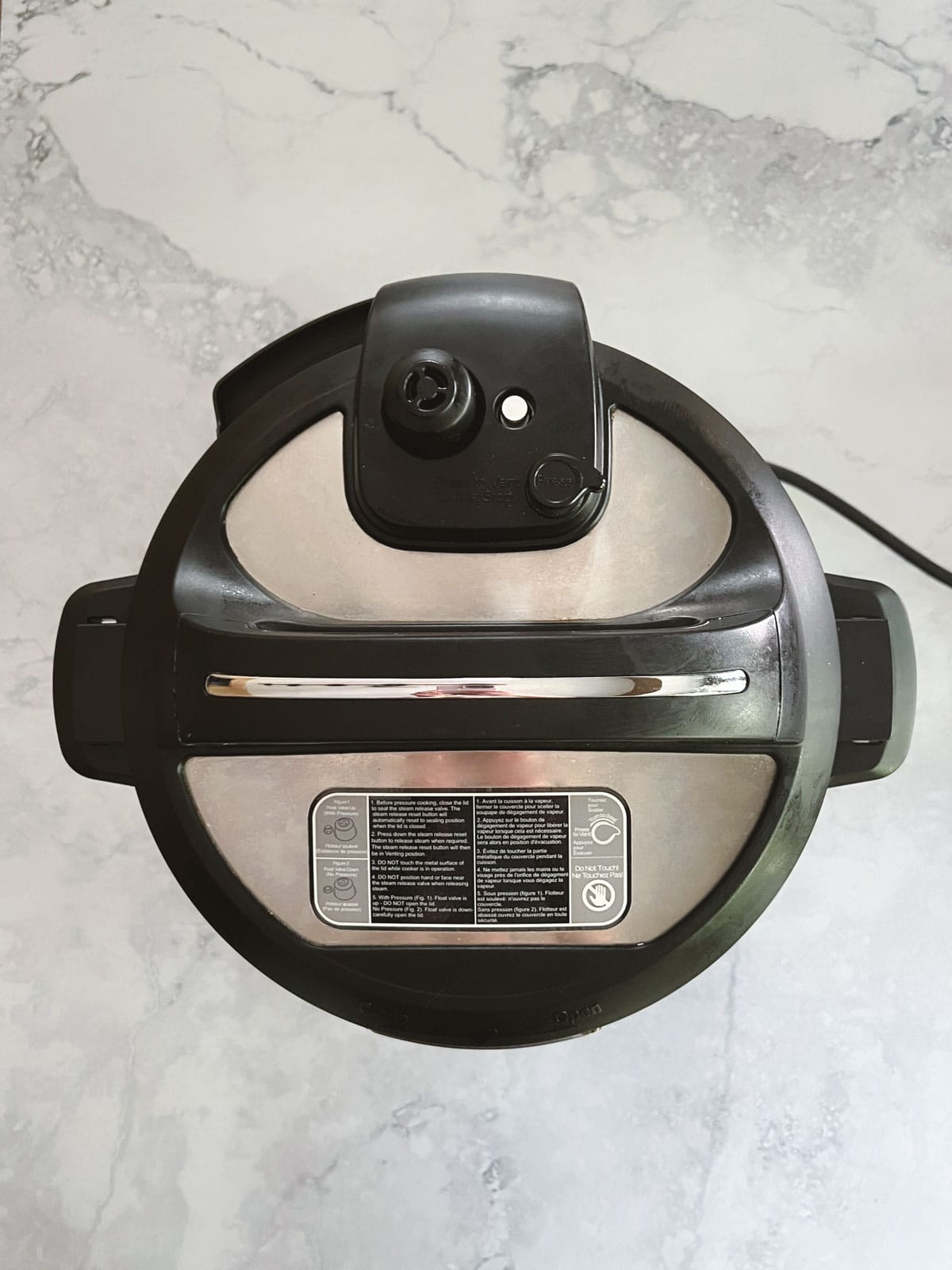 overhead view of Instant Pot with lid locked into place