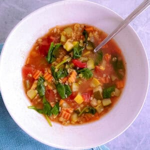 bowl of simple red lentil minestrone soup