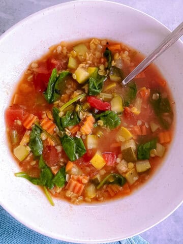 bowl of simple red lentil minestrone soup