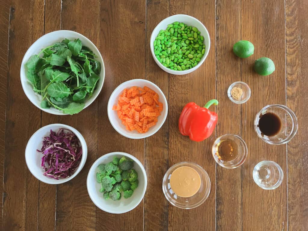 ingredients for easy rainbow crunch edamame salad