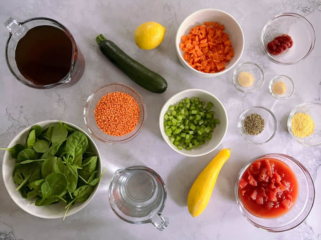 ingredients for simple red lentil minestrone soup