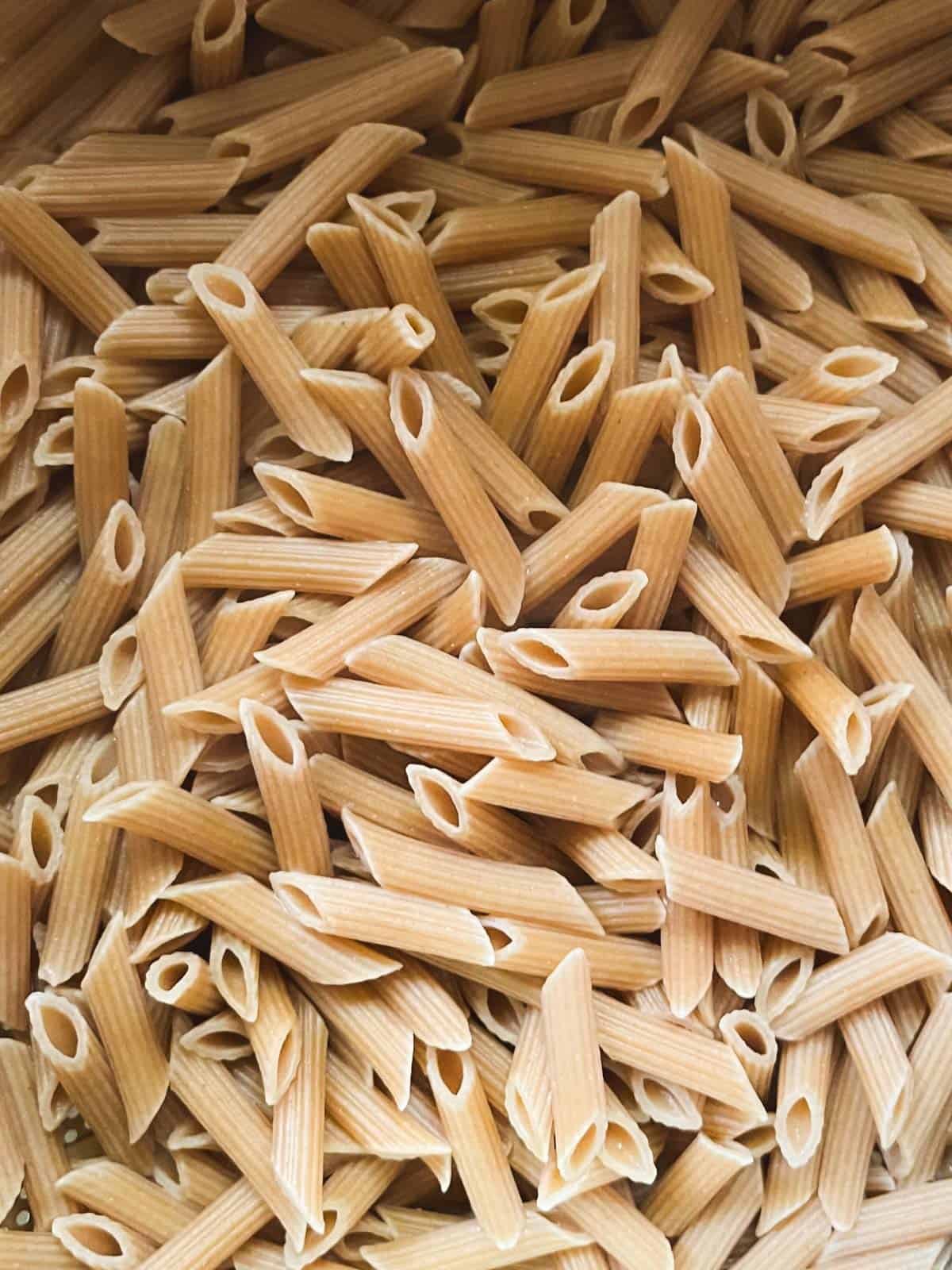 close up of cooked penne