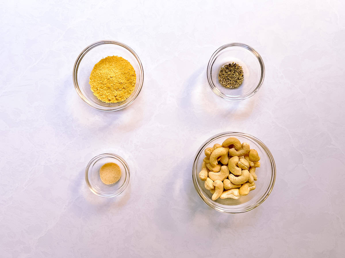 bowls of ingredients for quick vegan Parmesan