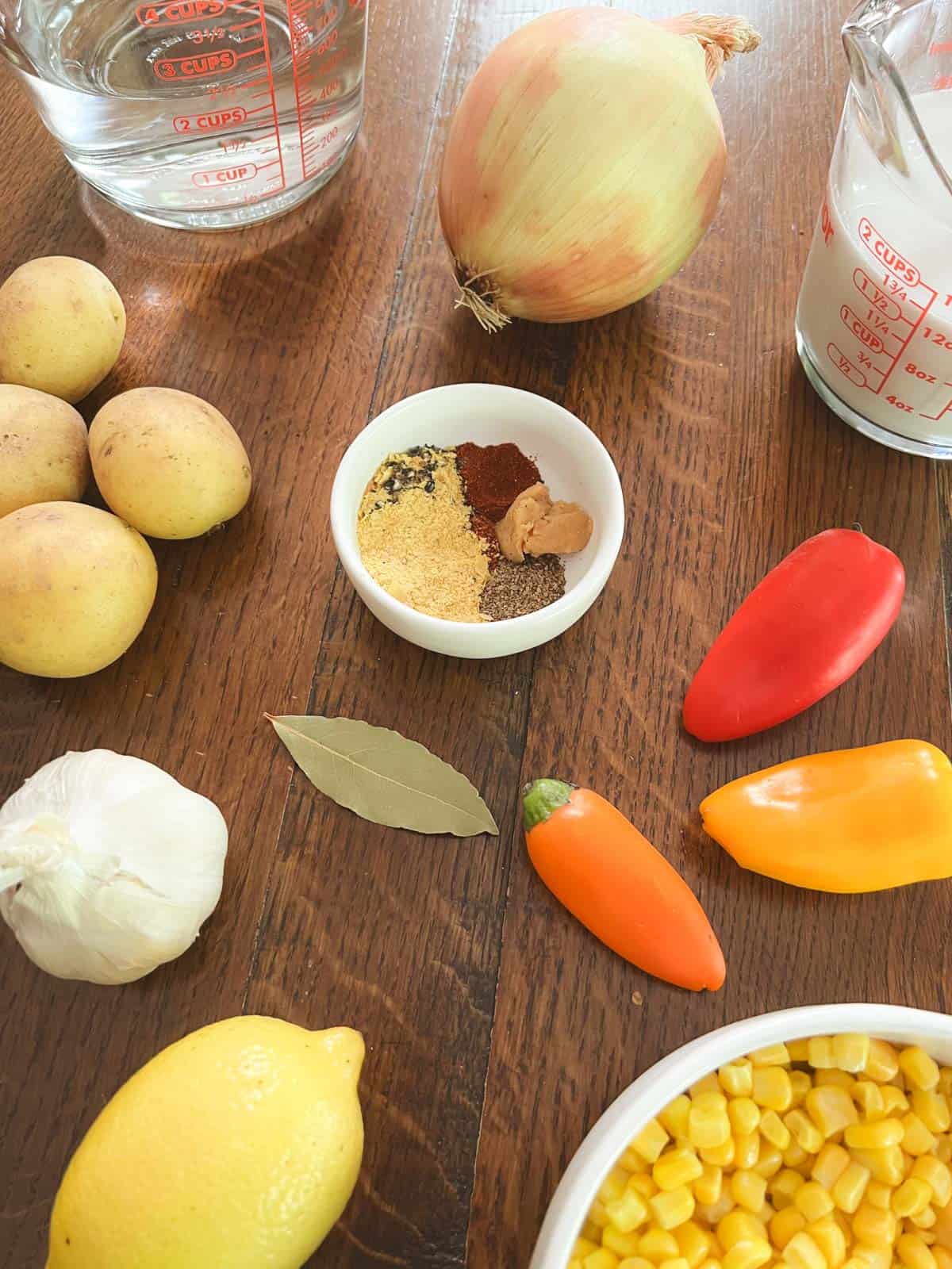 ingredients for lightened-up Instant Pot corn chowder