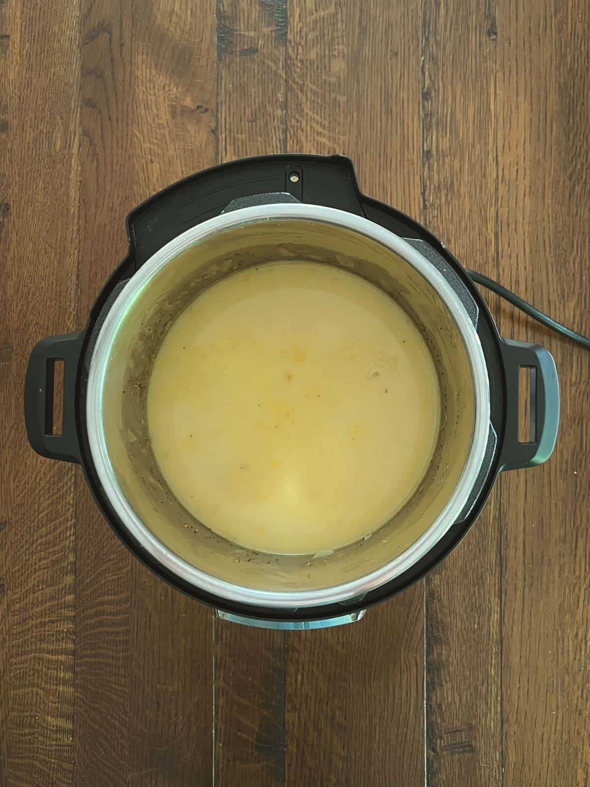 cooked lightened-up corn chowder in an Instant Pot