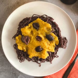 plate of vegan halloween pasta