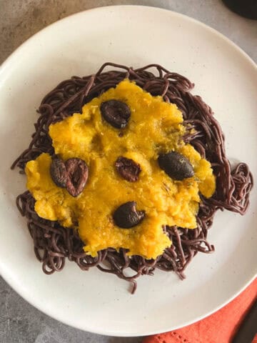 plate of vegan halloween pasta