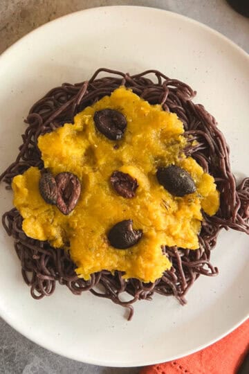 plate of vegan halloween pasta