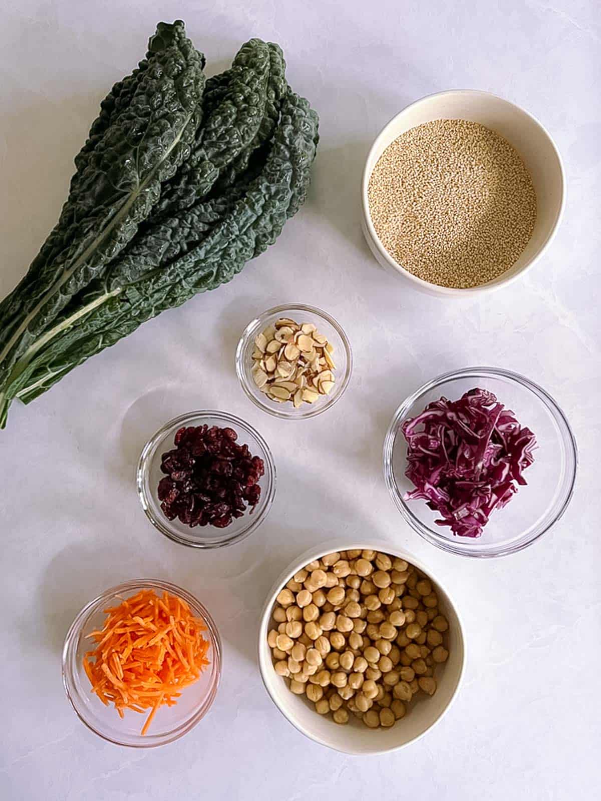 overhead view of salad ingredients