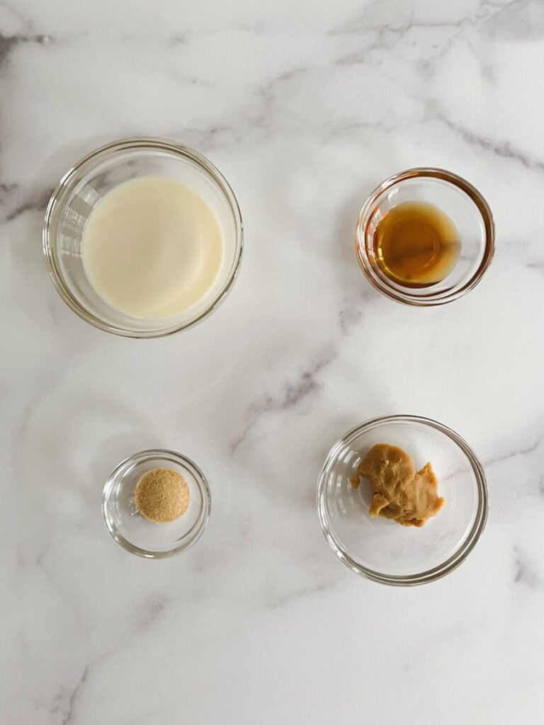 overhead view of ingredients for miso-maple swirl