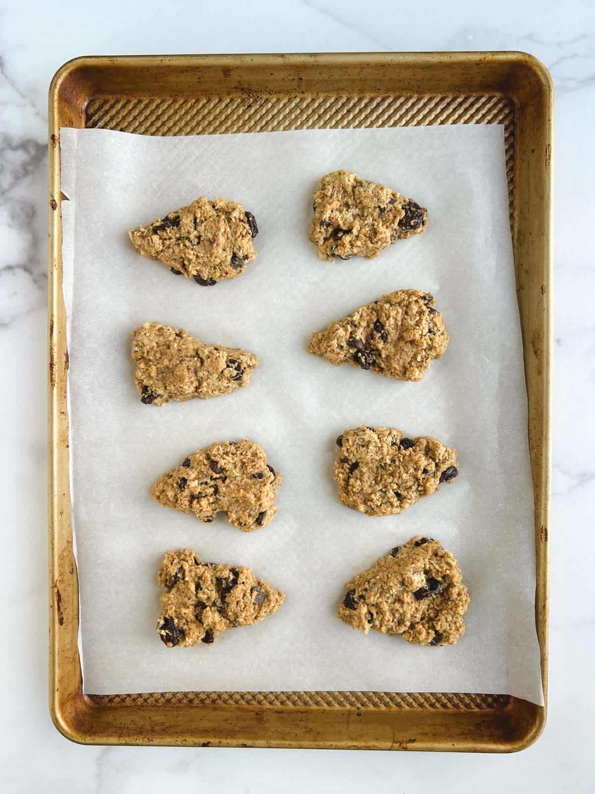 chocolate cherry scones on the prepared baking sheet