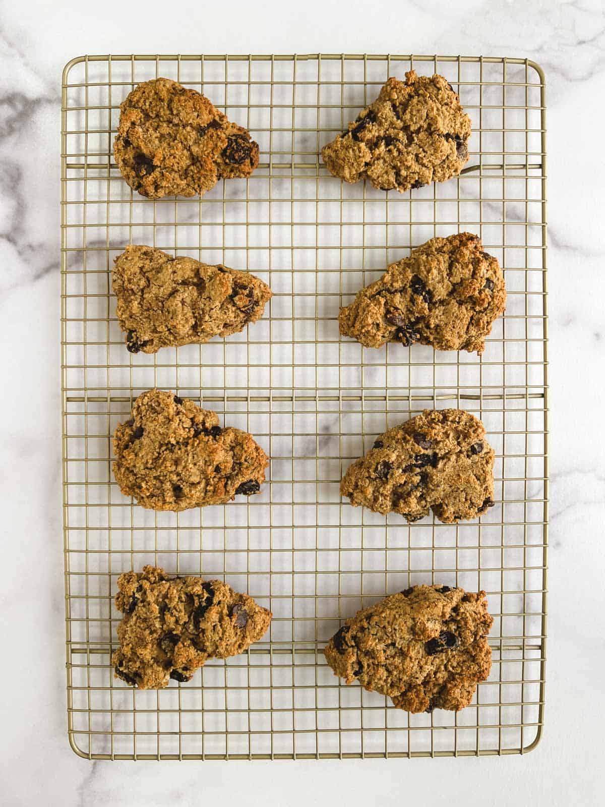 chocolate cherry scones on a cooling rack