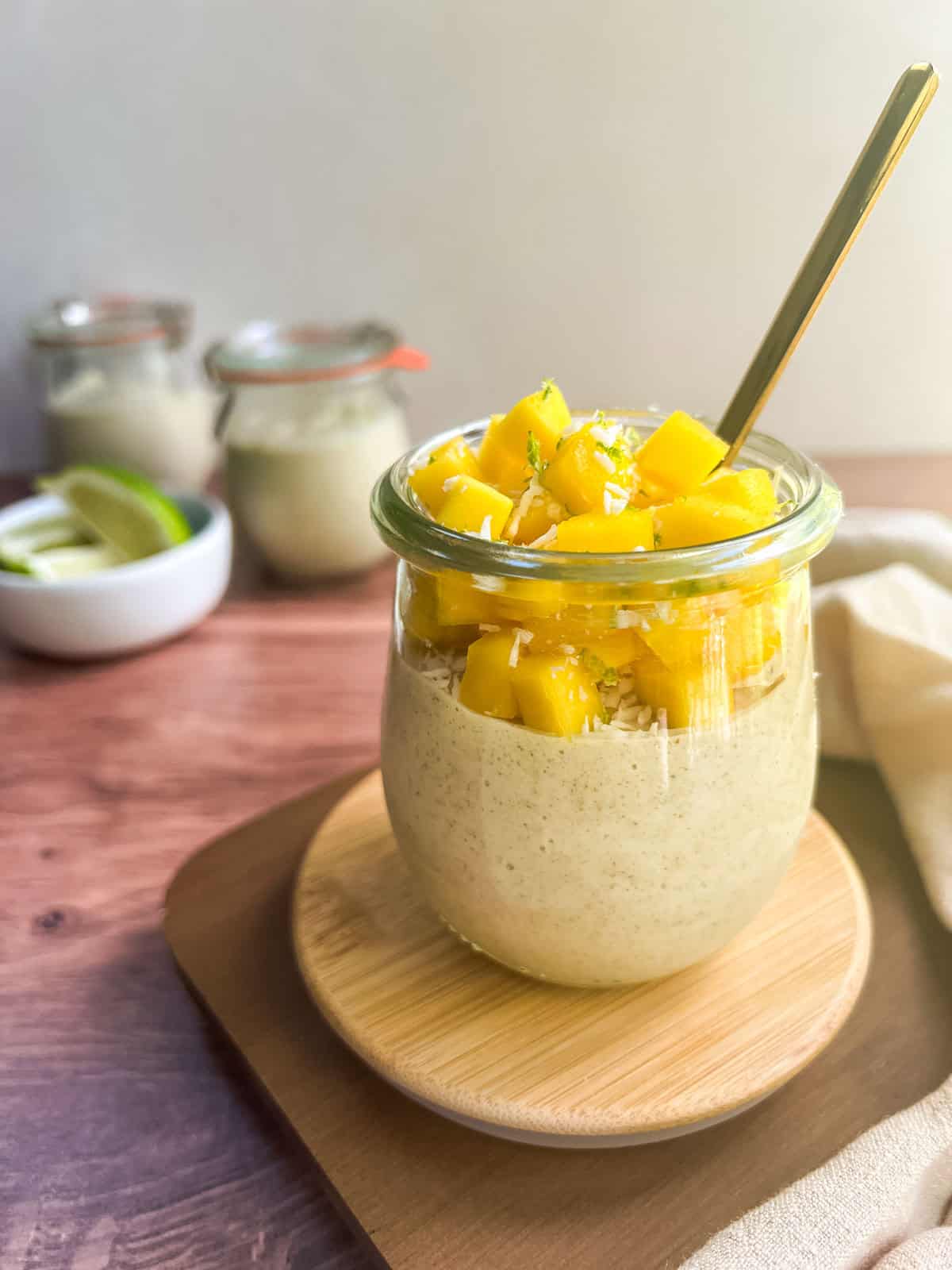 Mango overnight oats in a jar