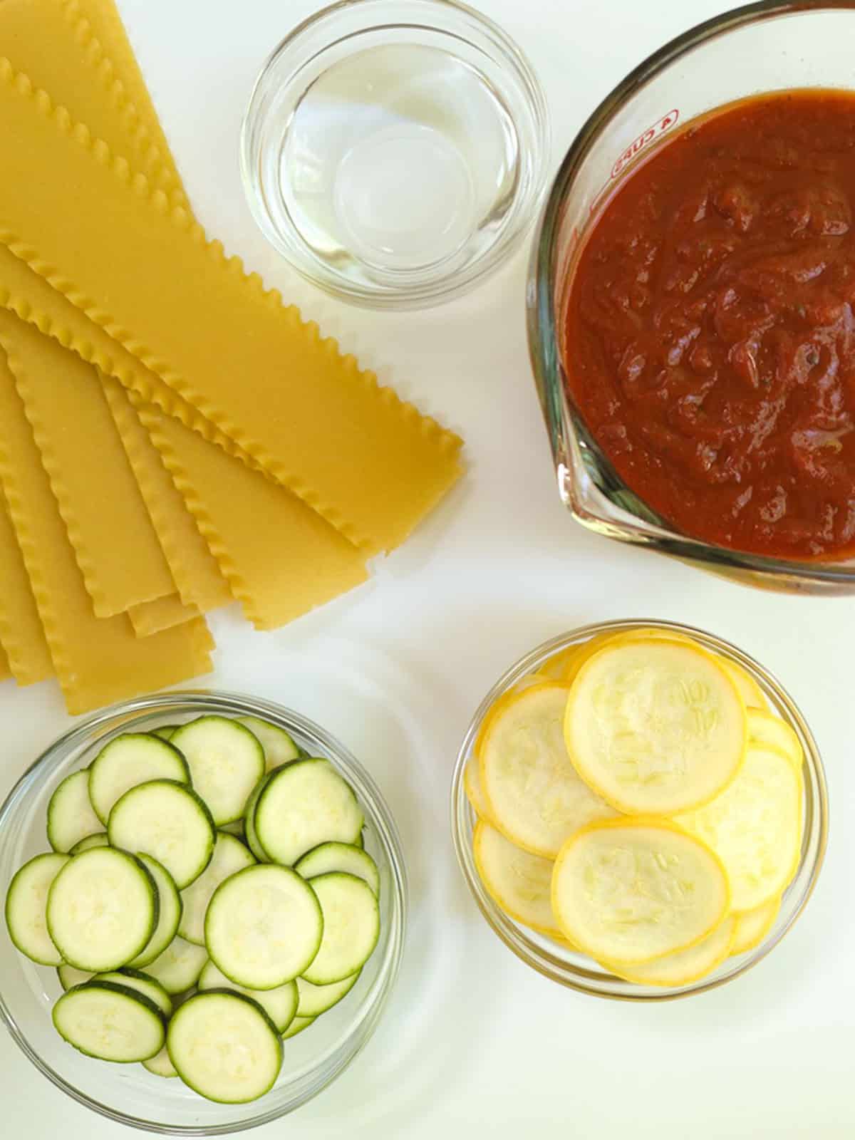 Ingredients for vegan zucchini lasagna