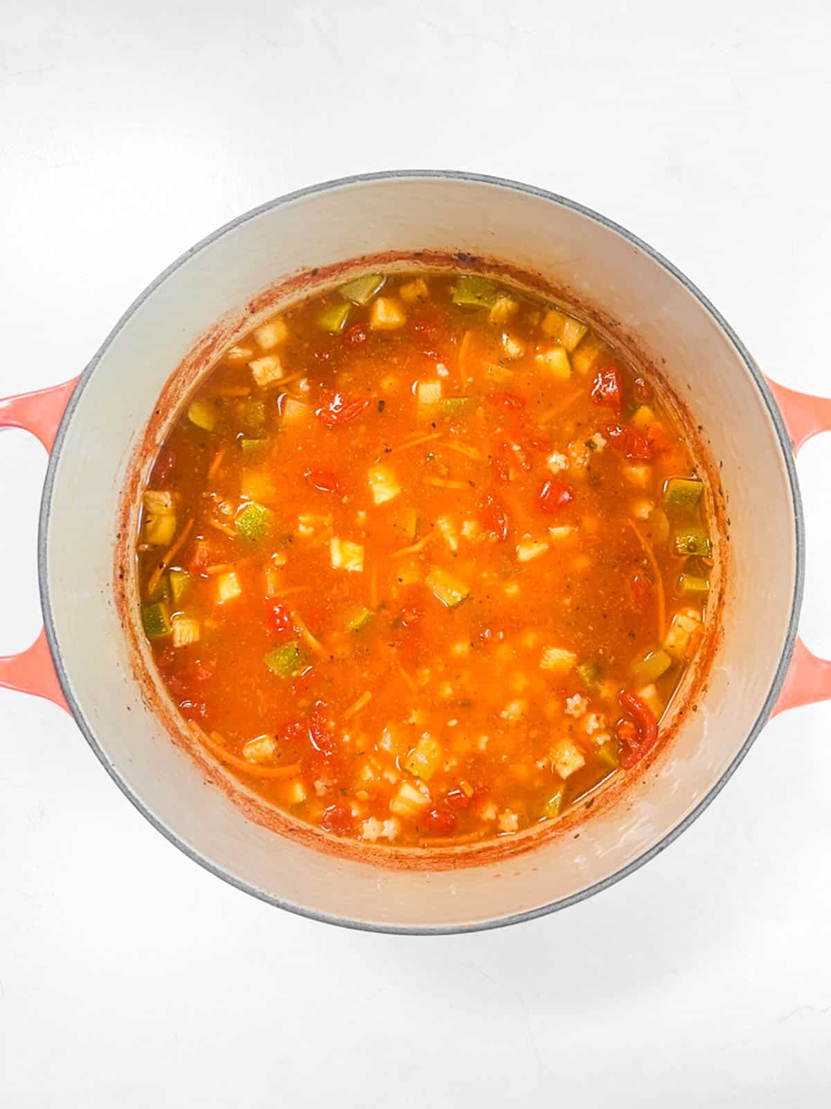 A pot of minestrone soup.
